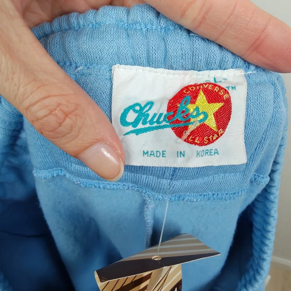Vintage 80s Converse Chucks Men Sweatpants Large Blue Elastic Waist Cuffed Retro